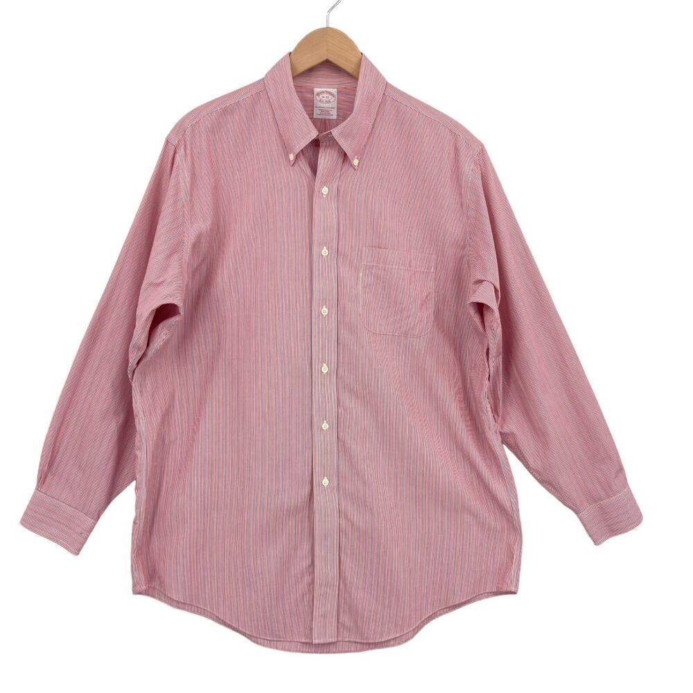 Brooks Brothers Button Down Dress Shirt Men 16 33 Pink Striped Traditional Fit